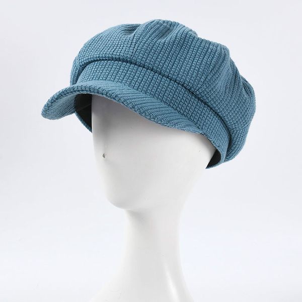 

stingy brim hats autumn and winter hat warm fashion comfortable knitting octagonal women knit cap beret, Blue;gray
