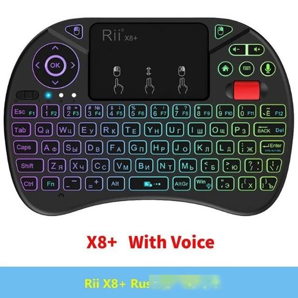 

keyboards 2.4g wireless voice air mouse remote rii x8 ( x8) rgb backlit keyboard russian english spanish i8 keyboard for android tv box
