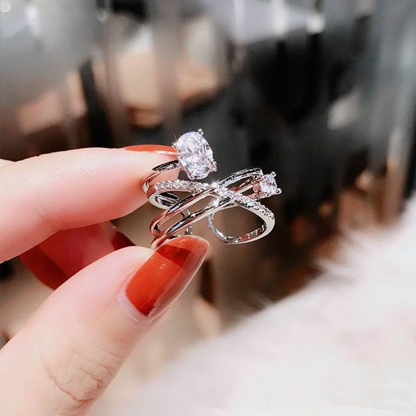 

shinning zircon rings for women silver color multi layers x criss cross open ring adjustable fashion jewelry, Golden;silver