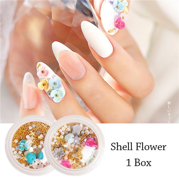 

nail glitter 1 box 3d rhinestones shell flower gold mini beads mixed design decoration diy tool studs accessories 8 styles, Silver;gold