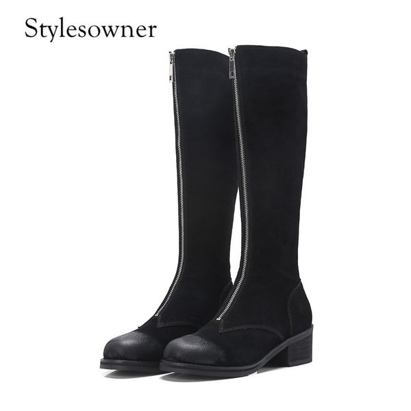 

stylesowner western design hand-made high quatliy popular do the old long boots genuine leather cow suede knee-high boots, Black