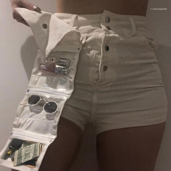 

multi pocket shorts fashion natural color corduroy pants casual detachable pockets shorts females clothing womens designer, White;black