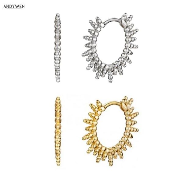 

hoop & huggie andywen 925 sterling silver 11.5mm gold hoops piercing huggies earring 2021 fashion rock punk luxury jewelry spike circle loop, Golden;silver