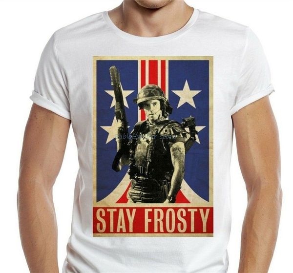 

aliens t-shirt movie white 80s film marines stay frosty space planet retro tee new funny tee shirt