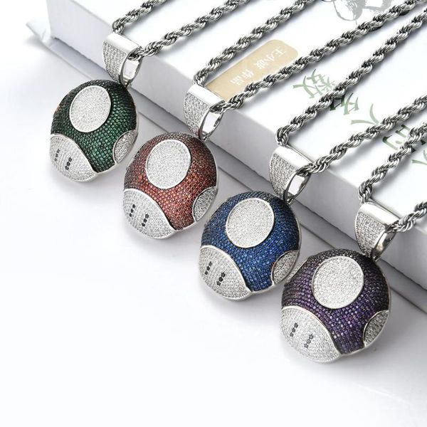 

hip hop micro pave + cubic zirconia bling out mushroom pendants necklace for men rapper jewelry gifts, Silver