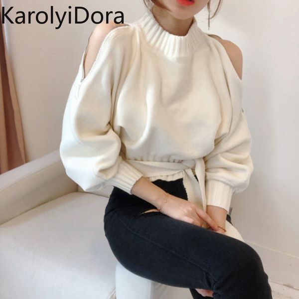 

women jumper sweater female chic runway sweater cold-shoulder elegant office lady autumn winter pullover lace, White;black