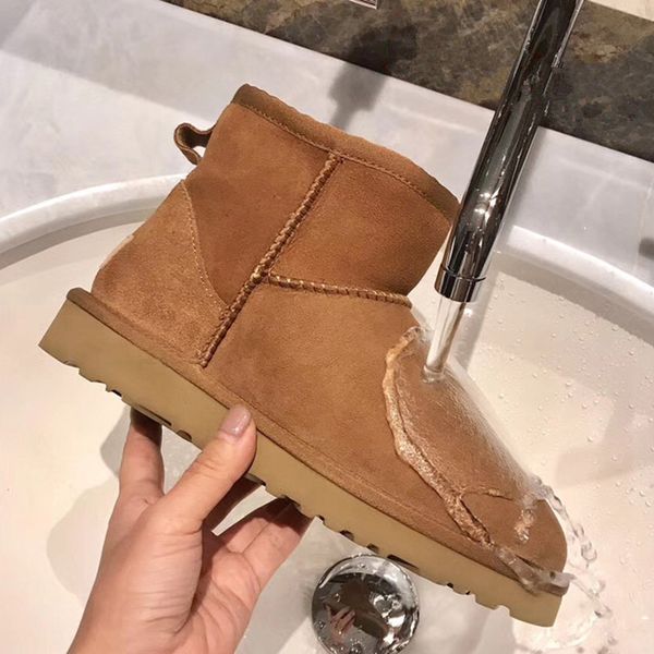 

snow boots women waterproof australia winter worm shoes non-slip rubber sole 100% genuine cowhide leather big size wholesale, Black