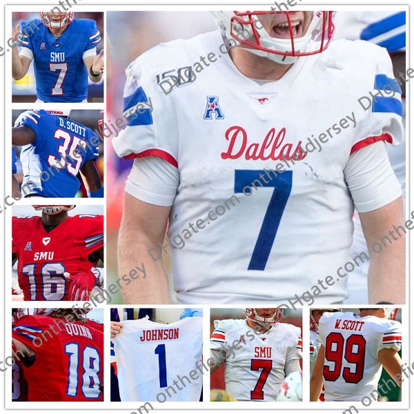 

ncaa smu mustangs #8 reggie roberson jr. 16 courtland sutton 17 emmanuel sanders 19 eric dickerson white blue red men youth kid jersey, Black