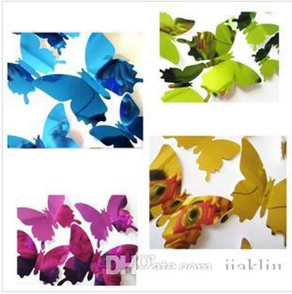 

new colorful 12pcs/set pvc diy wall sticker stereoscopic 3d mirror butterfly sticker for wall window wallpaper party supplies t2i5563