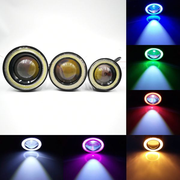 

1 pair angel eyes fog lamp 2.5" 3.0" 3.5" 64mm 76mm 89mm 12v universal cob led drl driving lights white blue pink yellow gree