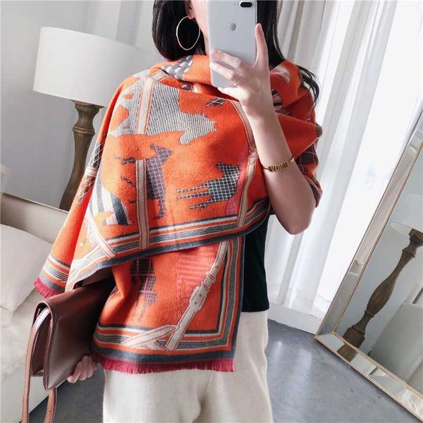 

two-sided cashmere scarves women 2020 new winter scarf thick warm shawls and wraps brand designer femme echarpe capes, Blue;gray