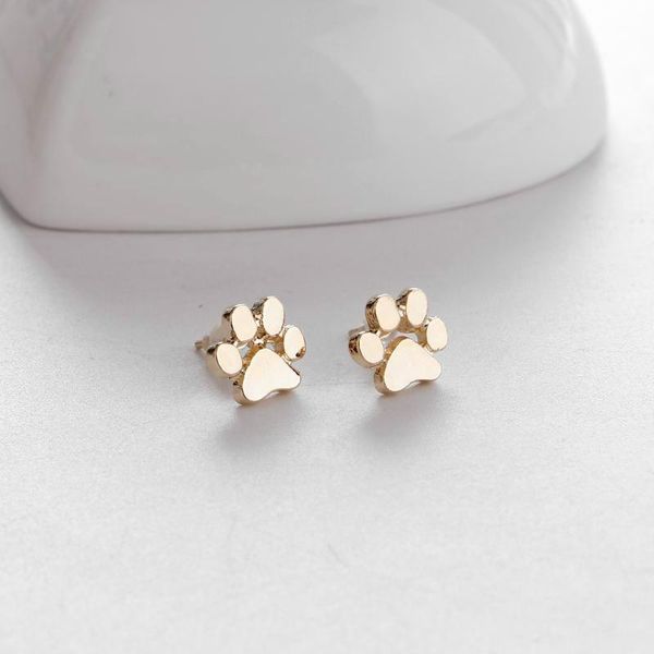 

puppy memorial minimalist earring hollow pet cat dog lover paw print stud earrings cute animal footprint gold silver plated earrings, Golden;silver