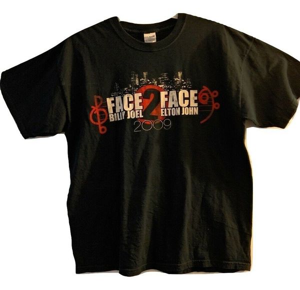 

elton john face 2 face billy joel x-large t-shirt 2009 tour black cotton men summer style