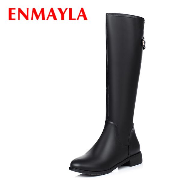 

enmayla fashion casual flats knee boots women round toe black boots winter shoes woman motorcycle ladies shoes