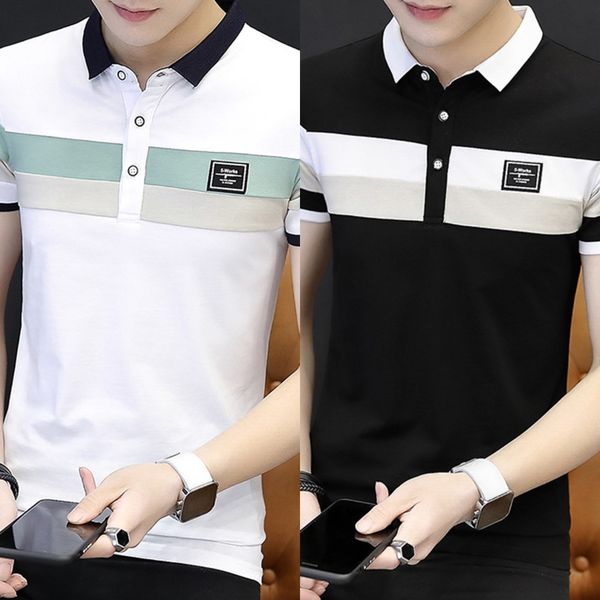

men's short-sleeved lapel cotton slim men's clothing t2020 summer t-shirt new fashion youth half-sleeved t-shirt bs4t1, Blue