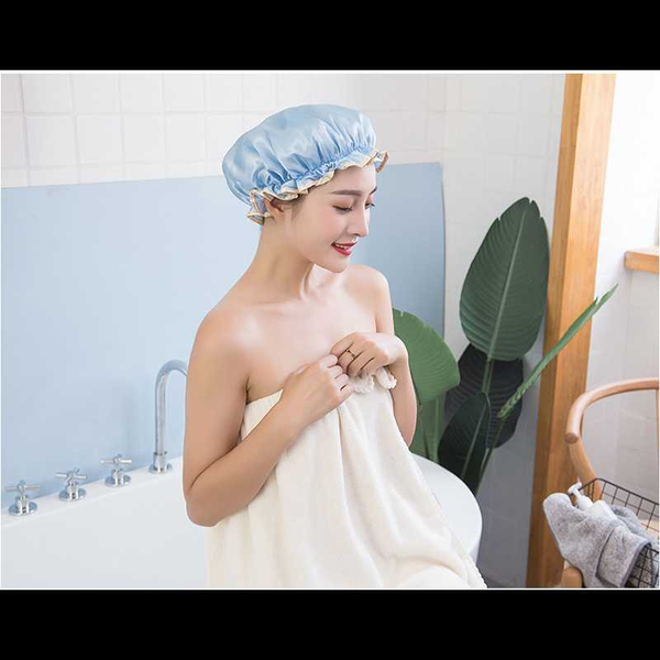 

lovely thick women shower satin hats lorful bath shower caps hair double waterproof bathing cap bathroom accessories 2020