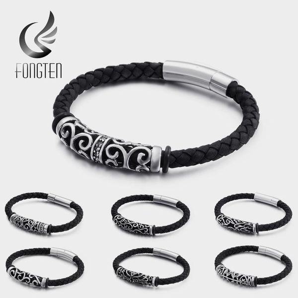 

charm bracelets fongten vintage zircon stainless steel men friendship gothic leather bracelet bangle jewelry, Golden;silver
