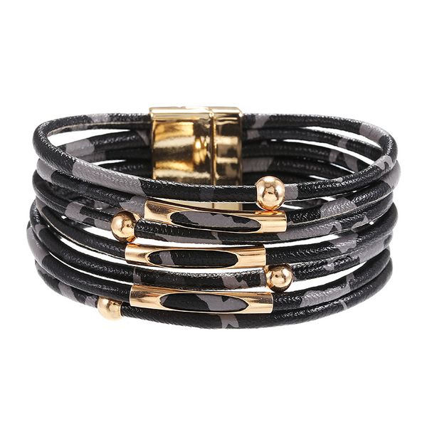 

new autumn and winter leopard print bracelet metal magnetic buckle leather bracelet, Golden;silver