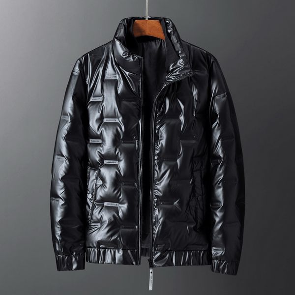 

2021 new men's winter down jacket white duck down coat stand collar warm waterproof zipper coat fashion shiny parka outwear, Black