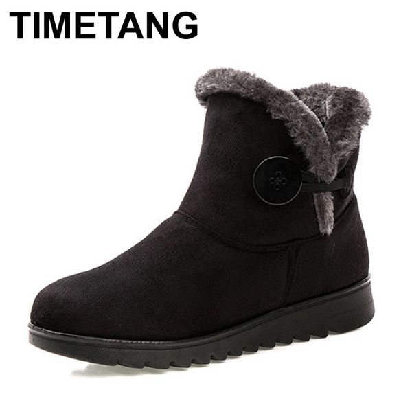 

timetang shoes women boots solid slip-on soft cute women snow boots round toe flat with winter fur ankle, Black