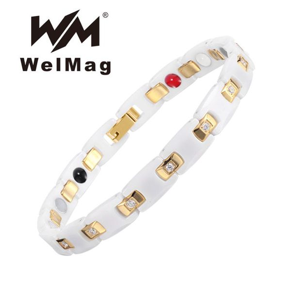 

welmag fashion ceramic magnetic therapy bracelets for women charm fine white gold jewelry health care bracelet felame gift, Golden;silver