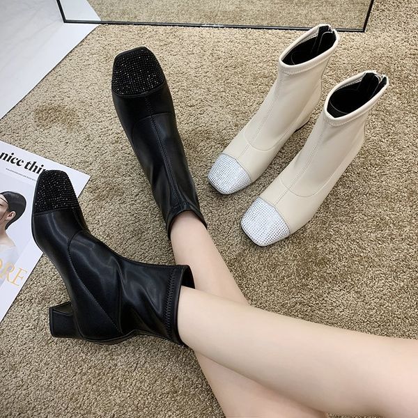 

lady boots crystal zipper rock shoes woman ankle booties women boots-women ladies rhinestone med autumn low rubber 2020 basic, Black