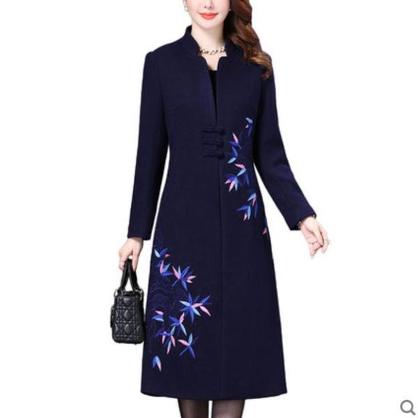 

plus 5xl winter 2020 spring wool coat women's trench coats embroidered blends medium-long woolen outerwear overcoat jackets, Black