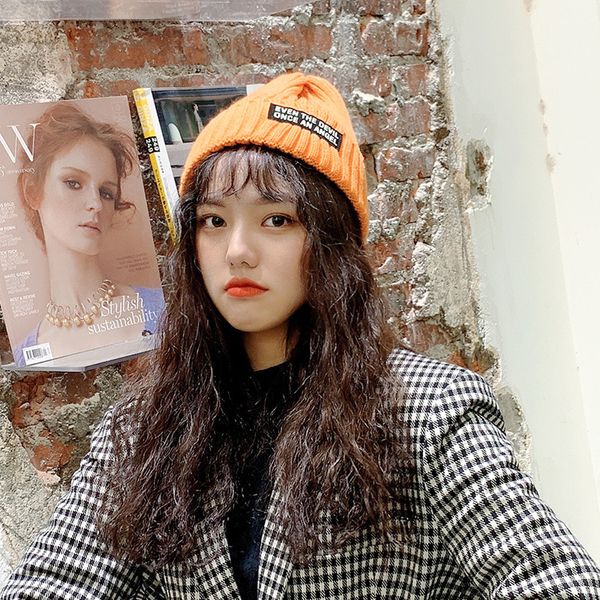 

beanie/skull caps all-match literary and artistic knitted hat women's autumn winter hipster fashion letter wool outdoor casual ear cap, Blue;gray