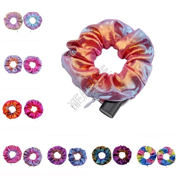 

блестящий градиент цвета волос scrunchie женщины дамы девушки хвостик держатель мода zipper scrunchies волос аксессуары hairbands наручные г, Silver