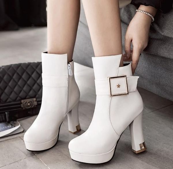 

fashion women boots size 32 to 43 pink buckle platform ankle boots bridesmaid shoes winter design boots white black
