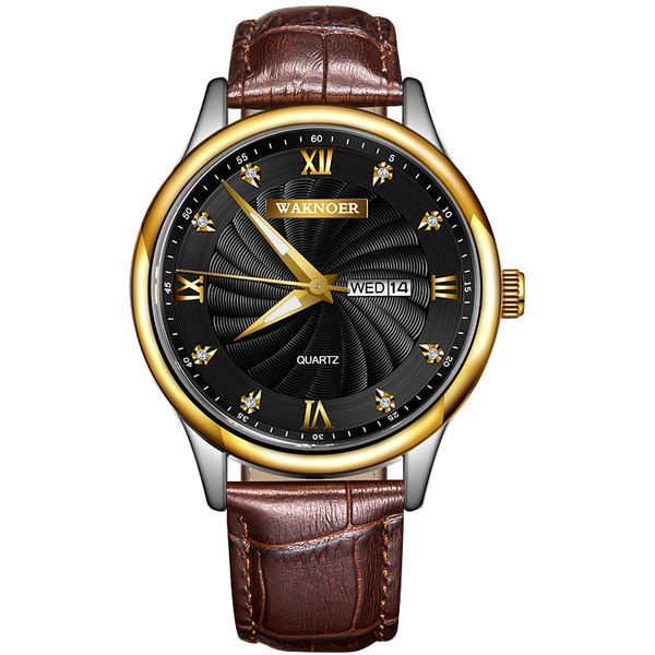 

2020 waknoer men's watch leather watches mens 2020 quartz big dial wrist watch men relogio masculino male clock erkek kol saati, Slivery;brown