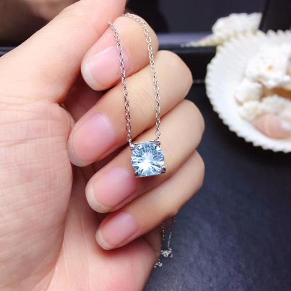 

fashion simple square natural sky blue z necklace natural gemstone pendant necklace s925 silver women party gift jewelry
