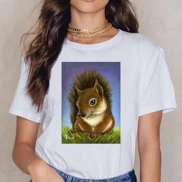 

t shirt women little squirrel o-neck vintage cotton female shirt