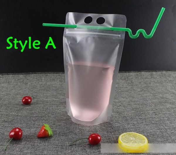 

drink pouches with straw smoothie bags juice pouches with 100 drink straws, heavy duty hand-held translucent reclosable ice drink pouches