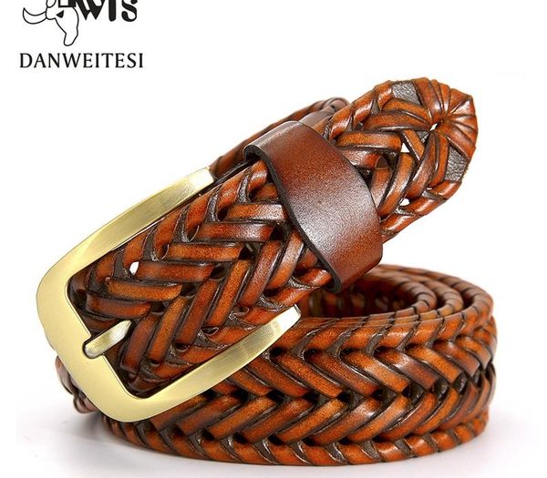 

dwts] 2019 fashion mens belts luxury genuine leather brown braided real cow skin straps men jeans wide girdle male 120 cm y200520, Black;brown