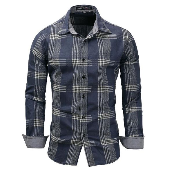 

plus size autumn spring men's plaid shirt brand blue casual fashion cotton male dress work shirts streetwear camisa masculina, White;black