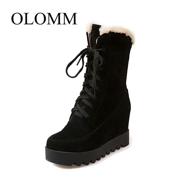 

boots olomm 2021 winter women's shoes large size warm snow fashion round head high heels increased ankle female ab-29, Black