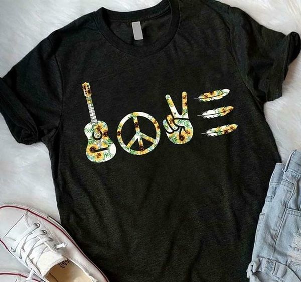 

hippie soul sunflower peace om guitar shirt black cotton men s 6xl