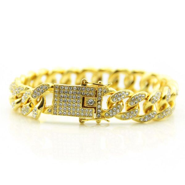 

hiphop style full rhinestone cuban bracelet men's fashion rhinestone bracelet european and american personality jewelry unisex, Golden;silver