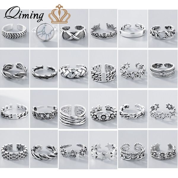 

bohemia twist flower geometric ring sets leaf silver knuckle toe finger ring women thai silver vintage retro jewelry bague, Golden;silver