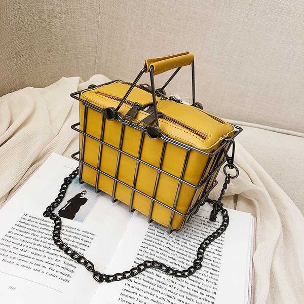 

fashion designer women handbags 2020 new high-quality pu leather women bag iron basket square bag chain shoulder messenger