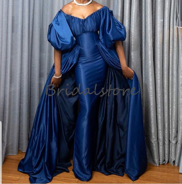 

dubai mermaid evening dresses with detachable train off the shoulder african black girls prom gown elegant half sleeve party dress 2020, Black;red