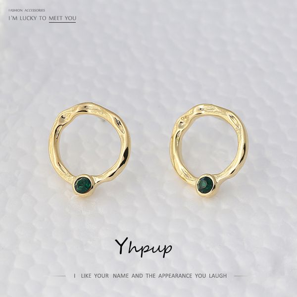 

stud yhpup trendy round small earrings minimalist geometric metal gold color crystal for women jewelry kolczyki, Golden;silver
