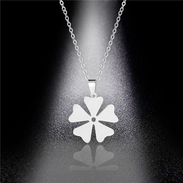 

pendant necklaces stainless steel small windmill flower necklace female fashion simple clavicle chain gift, Silver