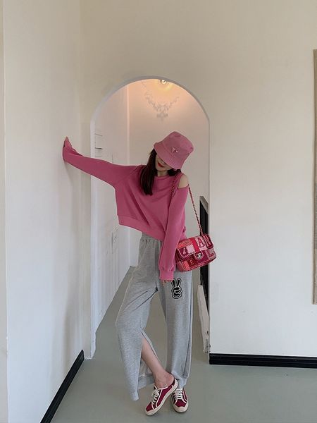 

momo2020 new mini-machineshoulder two-wear women's fashion korean style loose slimming breathable sweatersweater sweater fashion nmw, Black