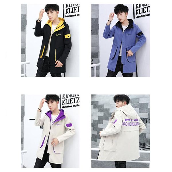 

man tooling jacket fashion korean version mid-length hoodie zipper long sleeve coats casual outerwear designer male pocket loose jackets, Black;brown