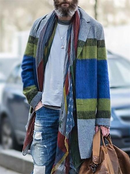 

fashion loose stripe print lapel neck mens single breasted coats casual males clothing mulit colors panelled mens designer jackets, Black;brown