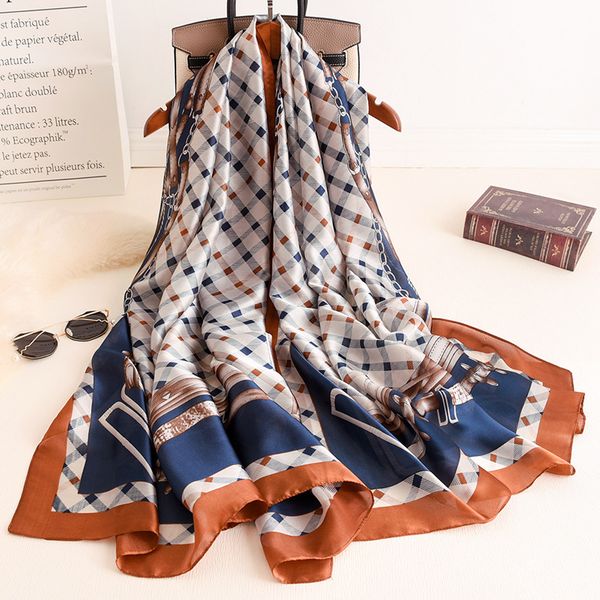 

scarves british plaid print silk women shawls and long wrap 10pcs/lot, Blue;gray