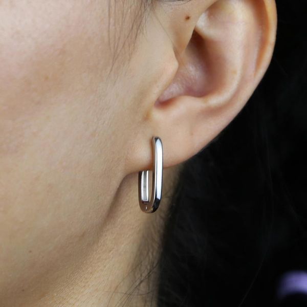 

minimal delicate geometric women hoop 925 sterling silver rectangle hoop earring, Golden;silver