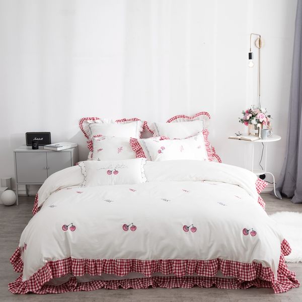

bedding sets embroidered luxury korean set washed cotton 4pcs king  size princess bed duvet cover sheet se